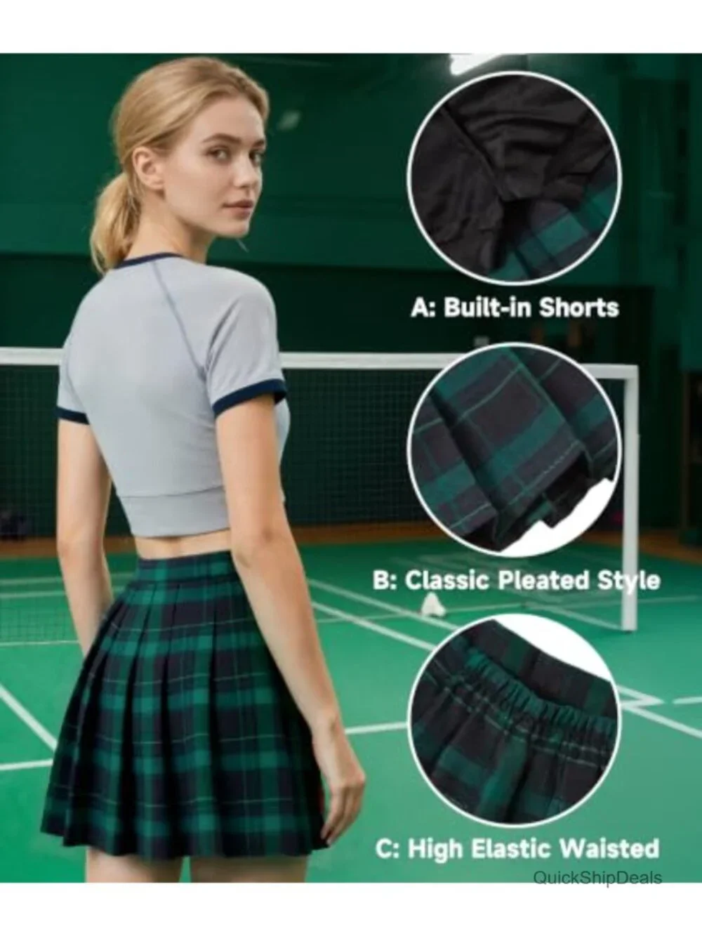 Women's High-Waisted Pleated Mini Skort with Built-in Shorts Athletic Tennis